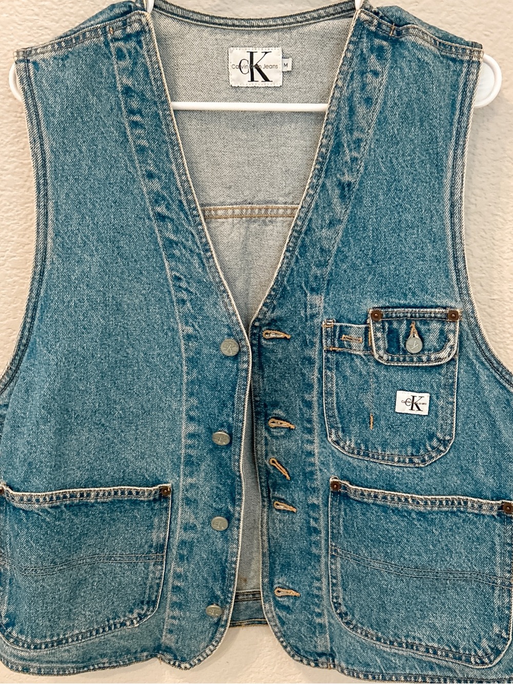 Vintage Calvin Klein Mens M Denim Vest Jeans 90s Hip Hop Pockets